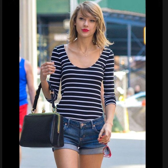 GUESS Striped Reversible Shirt with Scoop Neck Detail - Picture 1 of 9